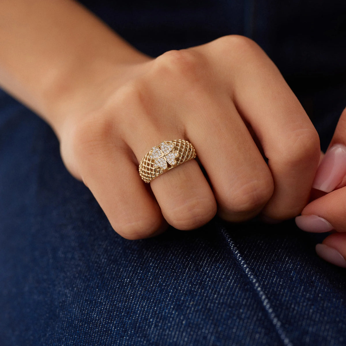 14 Ayar Altın Tasarım Yonca Yüzük