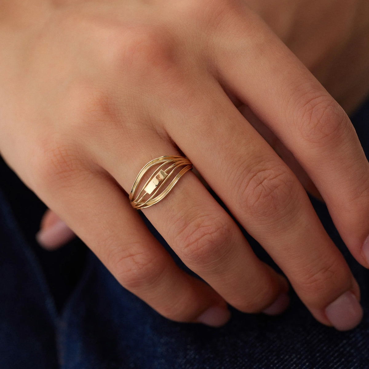 14 Ayar Altın Sarmal Plaka Yüzük