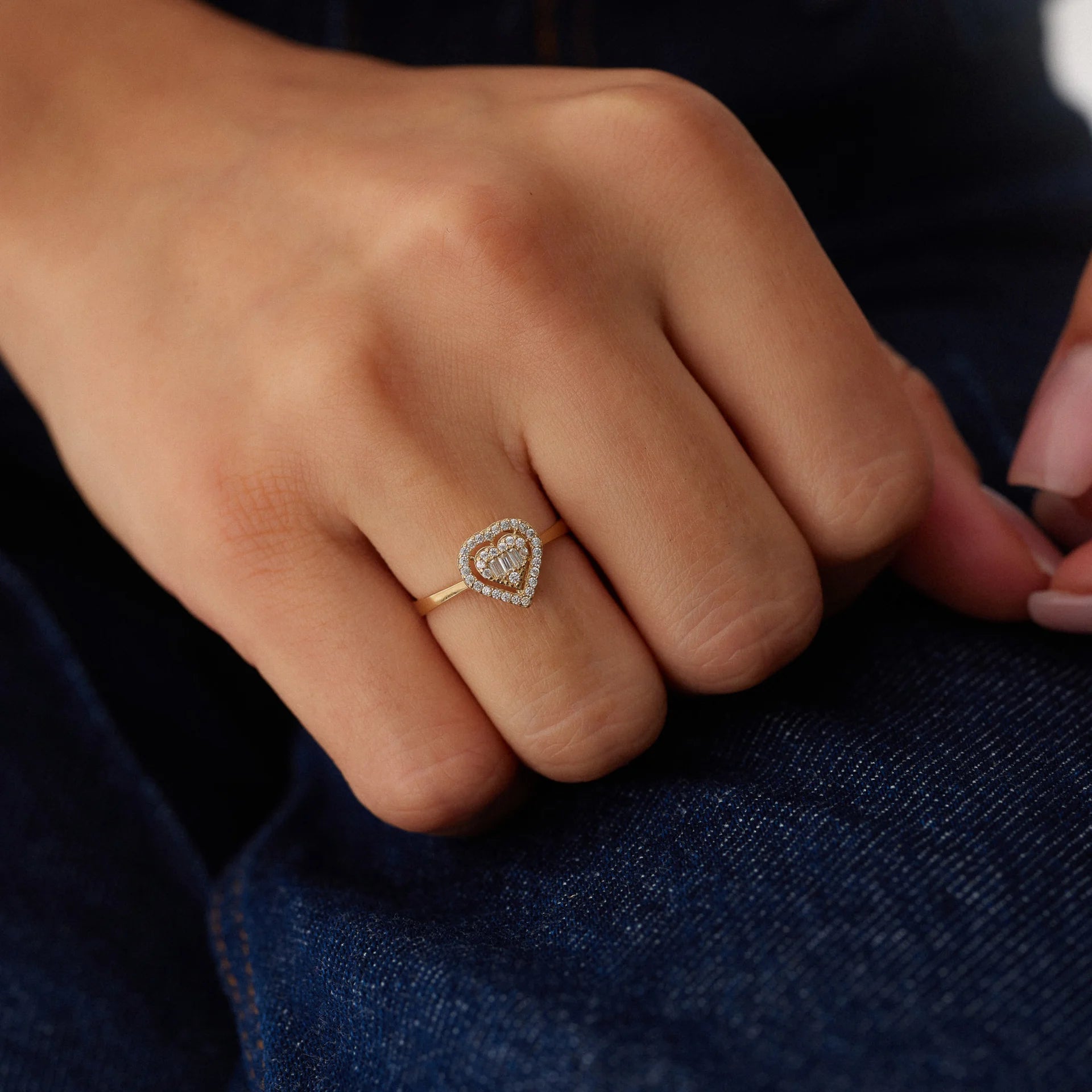 14 Ayar Altın Kalp Desen Baget Yüzük