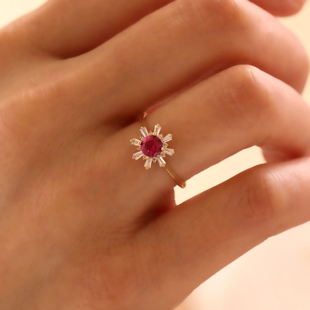 14 Ayar Altın Zirkon Taşlı Çiçek Yüzük