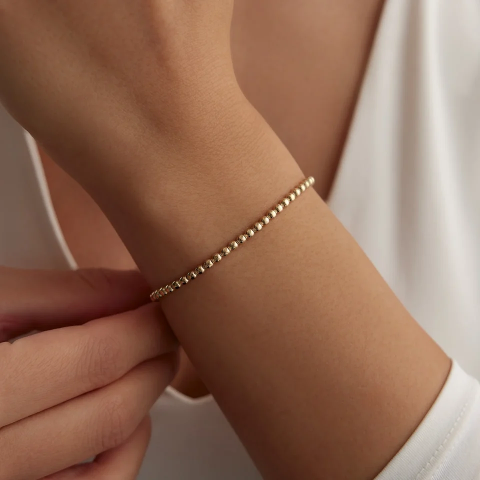 14 Ayar Altın Minimal Top Bileklik