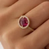 14 Ayar Altın Oval Yakut Taşlı Yüzük